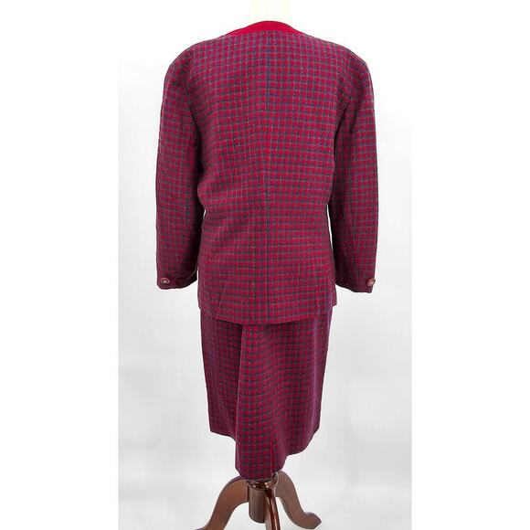 Vtg Pendleton Women's 12 Virgin Wool Red & Blue Houndstooth Jacket & Skirt Set - Picture 3 of 15